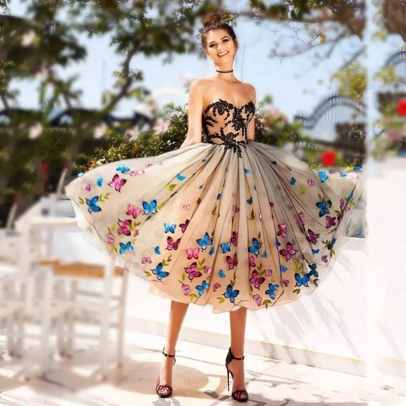 champagne butterfly dress Short Homecoming Dress with Butterfly Sheer Cape Silver / 2XLarge